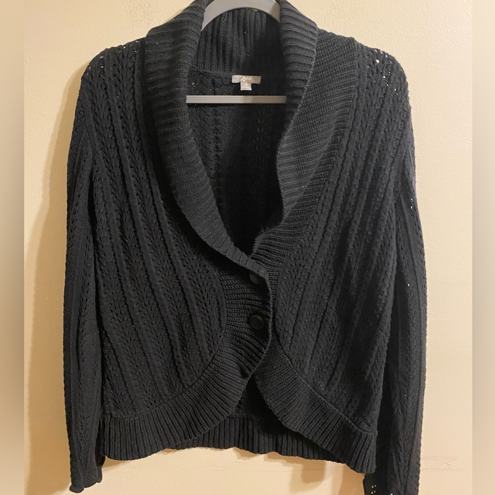 Women's J. Jill Black Cotton Blend 2-Button Open Knit Cardigan Sweater Sz Medium